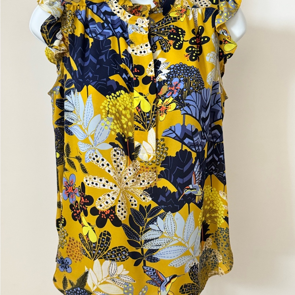 LOFT Yellow Ruffled Sleeveless Blouse